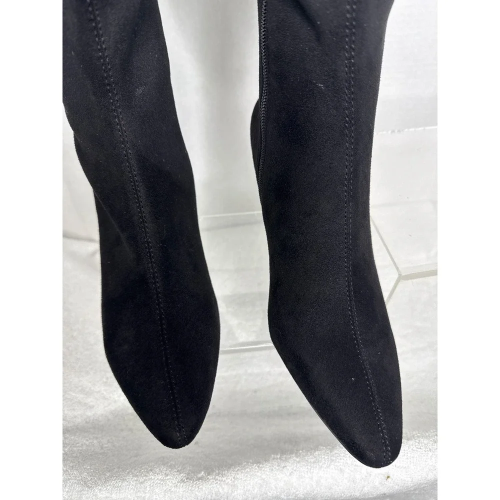 Impo Norris Boots Women 6 M Black Stretch Kitten Heel Pointed Toe Tall Zip Up